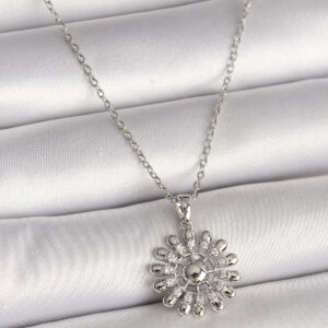 Tegan 316L Çelik Gümüş Renk Zincir Zirkon Taşlı Güneş Model Kadın Kolye TG27BKO9967