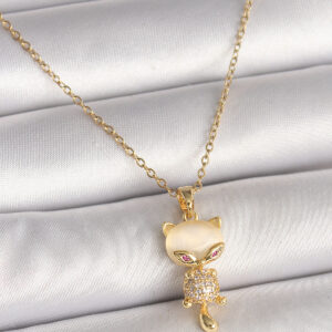 Tegan 316L Çelik Gold Renk Zincir Zirkon Taşlı Kedi Model Kadın Kolye TG27BKO9980