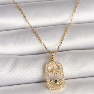 Tegan 316L Çelik Gold Renk Zincir Zirkon Taşlı Göz Yıldız Model Kadın Kolye TG27BKO9984