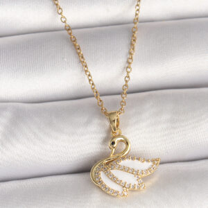 Tegan 316L Çelik Gold Renk Zincir Zirkon Taşlı Kuğu Model Kadın Kolye TG27BKO9996
