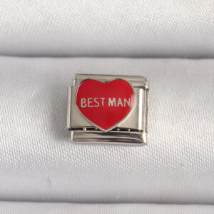 Tegan 316L Çelik Gümüş Renk 'Best Man' Yazılı Kırmızı Kalp İşlemeli Nomination Charm TG27BC1208