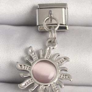 Tegan 316L Çelik Gümüş Renk Pembe Mineli Güneş Model Nomination Charm TG27BC1266