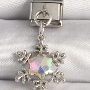 Tegan 316L Çelik Gümüş Renk Hologram Mineli Kar Tanesi Model Nomination Charm TG27BC1272