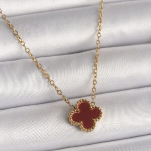 Tegan 316L Çelik Gold Renk Bordo Yonca Model Kadın Kolye TG27BKO10018