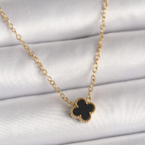 Tegan 316L Çelik Gold Renk Siyah Yonca Model Kadın Kolye TG27BKO10021