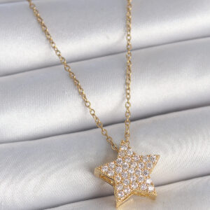 Tegan 316L Çelik Gold Renk Zincir Zirkon Taşlı Yıldız Model Kadın Kolye TG27BKO10041