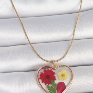 Tegan 316L Çelik Gold Renk Zincir Epokis Kalp Doğal Çiçek Model Kadın Kolye TG27BKO10068
