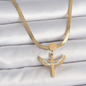Tegan 316L Çelik Gold Renk İtalyan Zincir Zirkon Taş Detaylı Mikail Model Kadın Kolye TG27BKO10123