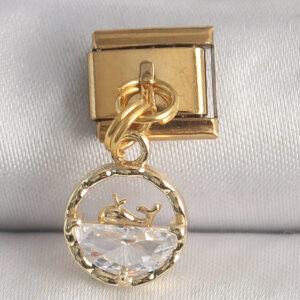 Tegan 316L Çelik Gold Renk Sallantı Zirkon Taşlı Balina Model Nomination Charm TG27BC1339