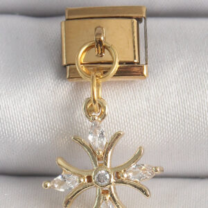Tegan 316L Çelik Gold Renk Sallantı Zirkon Taşlı Kar Tanesi Model Nomination Charm TG27BC1341