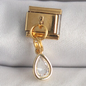 Tegan 316L Çelik Gold Renk Sallantı Damla Zirkon Taşlı Nomination Charm TG27BC1354