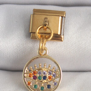 Tegan 316L Çelik Gold Renk Sallantı Renkli Zirkon Taşlı Göz Model Nomination Charm TG27BC1346