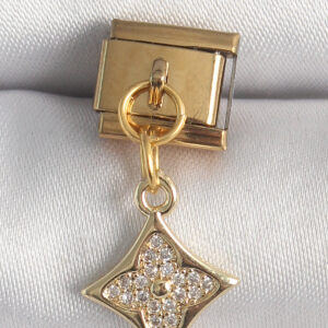 Tegan 316L Çelik Gold Renk Sallantı Zirkon Taşlı Çiçek İşlemeli Nomination Charm TG27BC1355