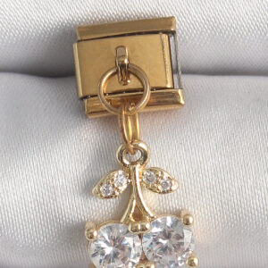 Tegan 316L Çelik Gold Renk Sallantı Zirkon Taşlı Kiraz Model Nomination Charm TG27BC1356