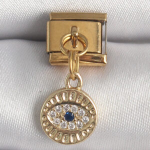 Tegan 316L Çelik Gold Renk Sallantı Zirkon Taşlı Göz Model Nomination Charm TG27BC1363