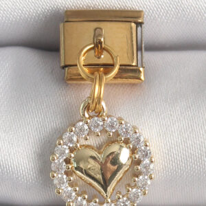 Tegan 316L Çelik Gold Renk Sallantı Zirkon Taşlı Kalp Model Nomination Charm TG27BC1367