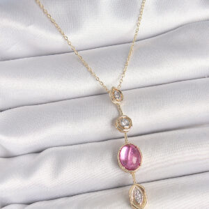 Tegan Pirinç Zincir Gold Renk Pembe Zirkon Taşlı Y Kolye TG27BKO10228