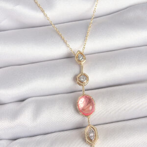 Tegan Pirinç Zincir Pembe Gold Renk Zirkon Taşlı Y Kolye TG27BKO10556