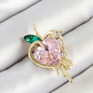 Tegan Pembe Ve Yeşil Zirkon Taşlı 3D Eriyen Kalp Figürlü Gold Renk Kadın Broş TG27BR438