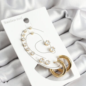 Tegan 316L Çelik Halka Figürlü Ve Zirkon Taşlı Gold Renk 7'li Çift Kadın Küpe Set TG27BKP10641