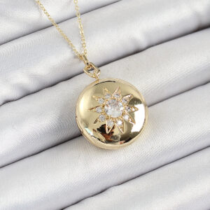 Tegan 316L Çelik Zincir Açılabilir Madalyon Model Zirkon Taşlı Gold Renk Kadın Kolye TG27BKO10240