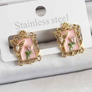 Tegan Pirinç Pembe Mineli Sanatsal Portre Model Gold Renk Kadın Küpe TG27BKP10685