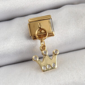 Tegan 316L Çelik Sallantılı Zirkon Taşlı Kraliçe Tacı Model Gold Renk Nomination Charm TG27BC1397