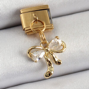 Tegan 316L Çelik Sallantılı Zirkon Taşlı Fiyonk Model Gold Renk Nomination Charm TG27BC1441