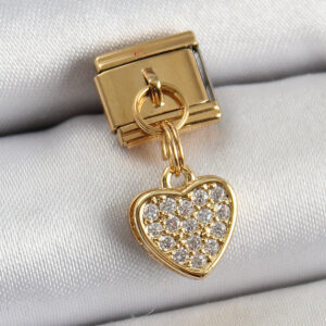 Tegan 316L Çelik Sallantılı Zirkon Taşlı Kalp Model Gold Renk Nomination Charm TG27BC1409