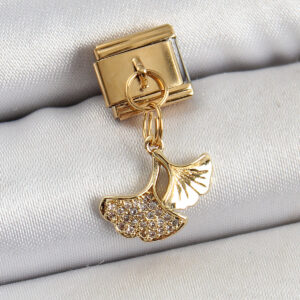 Tegan 316L Çelik Sallantılı Zirkon Taşlı Balık Kuyruğu Model Gold Renk Nomination Charm TG27BC1404