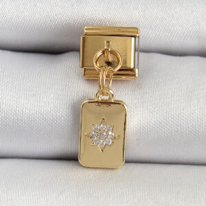 Tegan 316L Çelik Sallantılı Zirkon Taşlı Kutup Yıldızı Figürlü Dikdörtgen Model Gold Renk Nomination Charm TG27BC1406