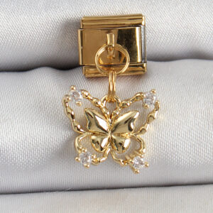 Tegan 316L Çelik Sallantılı Zirkon Taşlı Kelebek Model Gold Renk Nomination Charm TG27BC1434