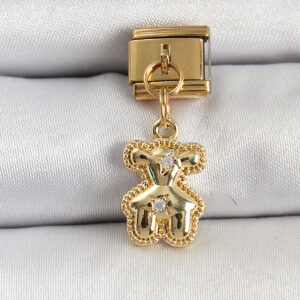 Tegan 316L Çelik Sallantılı Zirkon Taşlı Ayıcık Model Gold Renk Nomination Charm TG27BC1432