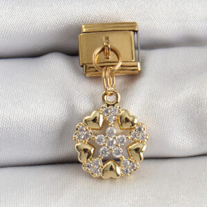 Tegan 316L Çelik Sallantılı Zirkon Taşlı Kalp Detaylı Yıldz Model Gold Renk Nomination Charm TG27BC1415