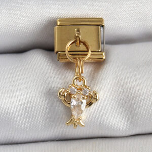 Tegan 316L Çelik Sallantılı Zirkon Taşlı Yengeç Model Gold Renk Nomination Charm TG27BC1417