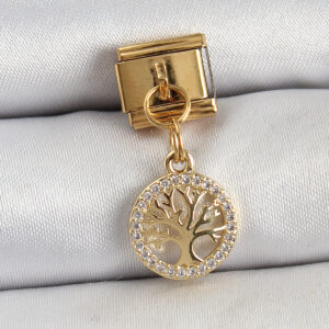 Tegan 316L Çelik Sallantılı Zirkon Taşlı Hayat Ağacı Model Gold Renk Nomination Charm TG27BC1422