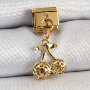 Tegan 316L Çelik Sallantılı Zirkon Taşlı Fiyonk Model Gold Renk Nomination C316L Çelik Sallantılı Kiraz Model Gold Renk Nomination Charm TG27BC1425