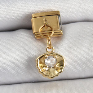 Tegan 316L Çelik Sallantılı Zirkon Taşlı İstiridye Model Gold Renk Nomination Charm TG27BC1426