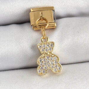 Tegan 316L Çelik Sallantılı Zirkon Taşlı Ayıcık Model Gold Renk Nomination Charm TG27BC1432