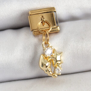 Tegan 316L Çelik Sallantılı Zirkon Taşlı Deniz Kabuğu Ve Yıldız Model Gold Renk Nomination Charm TG27BC1436