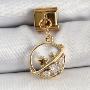 Tegan 316L Çelik Sallantılı Zirkon Taşlı Satürn Model Gold Renk Nomination Charm TG27BC1418