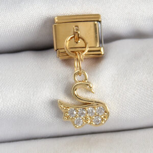 Tegan 316L Çelik Sallantılı Zirkon Taşlı KuğuModel Gold Renk Nomination Charm TG27BC1439