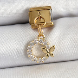 Tegan 316L Çelik Sallantılı Zirkon Taşlı Kelebek Detaylı Halka Model Gold Renk Nomination Charm TG27BC1440