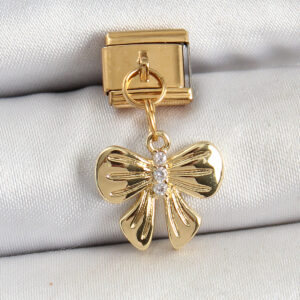 Tegan 316L Çelik Sallantılı Zirkon Taşlı Fiyonk Model Gold Renk Nomination Charm TG27BC1441