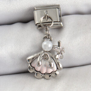 Tegan 316L Çelik Sallantılı İnci Detaylı İstiridye Model Gümüş Renk Nomination Charm TG27BC1464