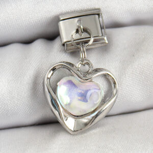 Tegan 316L Çelik Sallantılı Zirkon Taşlı Kalp Model Gümüş Renk Nomination Charm TG27BC1461