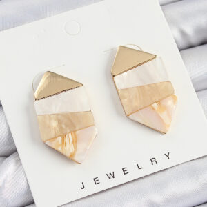 Tegan Pirinç Mermer Desenli Vintage Geometrik Model Gold Renk Kadın Küpe TG27BKP10767