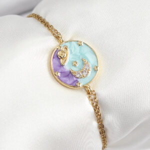 Tegan 316L Çelik Zincir Mineli Sanatsal Portre Zirkon Taşlı Gezegen Model Gold Renk Kadın Bileklik TG27BB7234