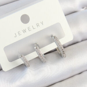 Tegan Pirinç Zirkon Taşlı Halka Model Gümüş Renk 3'lü Çift Kadın Küpe Set TG27BKP10812