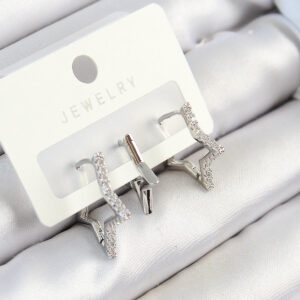 Tegan Pirinç Zirkon Taşlı Yıldız Model Gümüş Renk 3'lü Çift Kadın Küpe Set TG27BKP10809